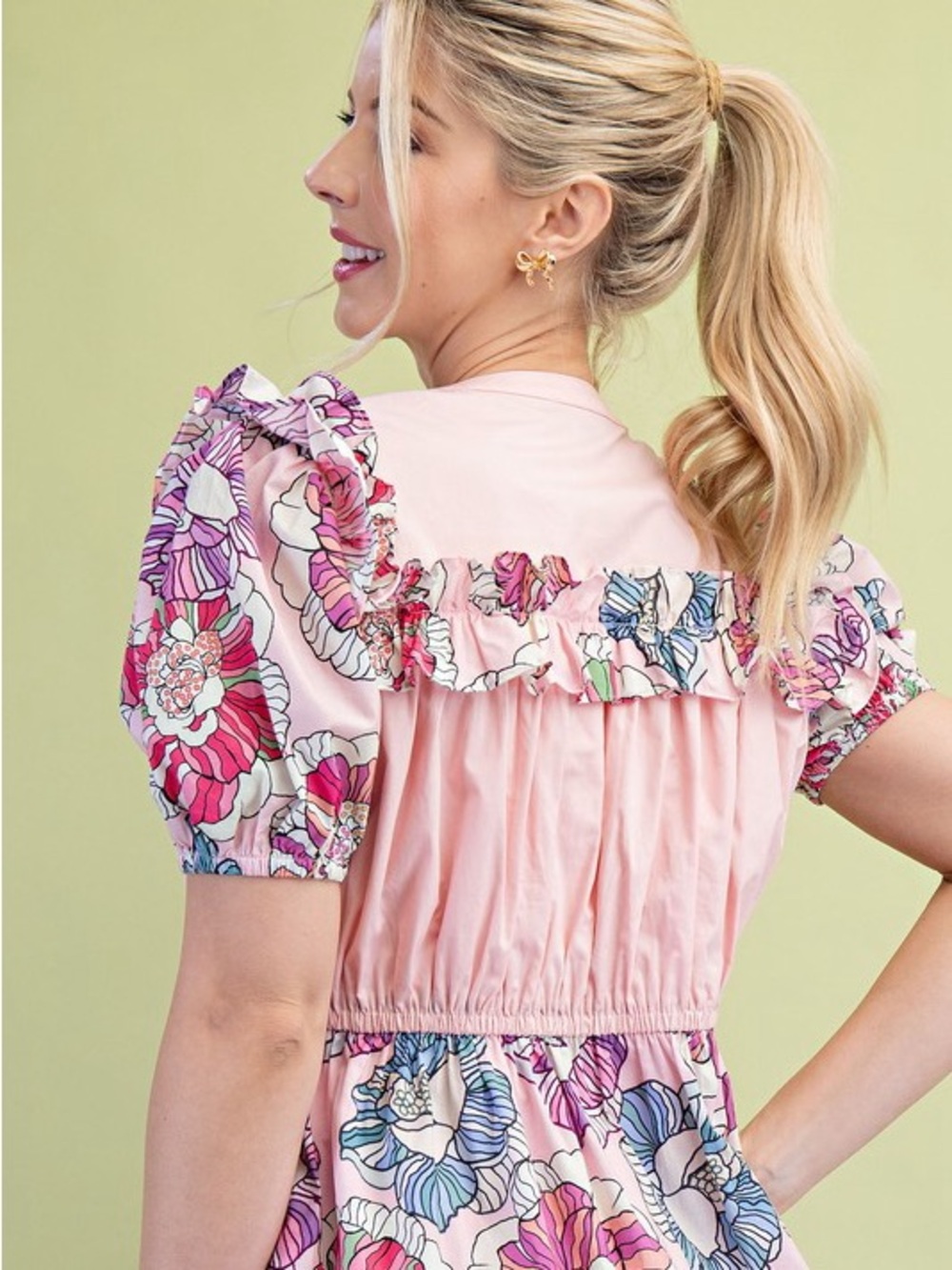 Boutique Floral Mini Dress – Pink Mix - Picture 3 of 5